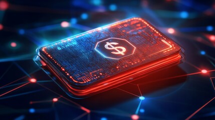 Futuristic Wallet with Vibrant Tech and Growing Balance