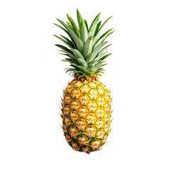 Fototapeta premium Fresh pineapple with vibrant green leaves and textured yellow skin isolated on transparent background