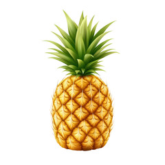 Fresh pineapple with vibrant green leaves and textured skin isolated on transparent background