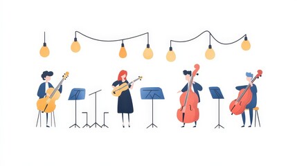 Naklejka premium Colorful illustration of musicians performing together with instruments