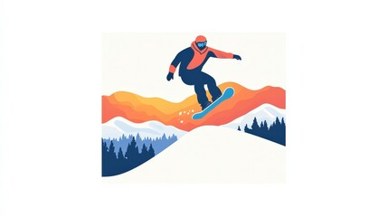 Naklejka premium Snowboarder Performing Trick Against Stunning Mountain Landscape
