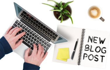 a laptop with a picture of a plant and a person working on it, Diary, Pen and a Cup of Tea for a Peaceful Workday