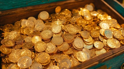 Treasure Chest Filled with Gold Coins in Warm Lighting