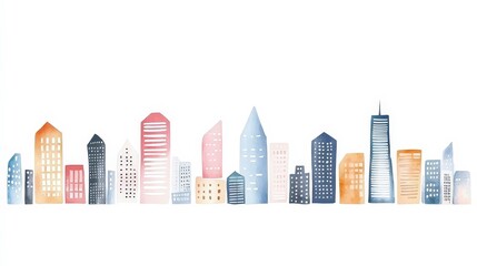 Obraz premium Vibrant Watercolor Cityscape Illustration with Colorful Buildings