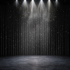 Dramatic Stage Lighting with Sparkling Dust and Dark Curtains