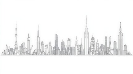 Fototapeta premium Minimalist City Skyline Outline in Black and White for Creative Uses
