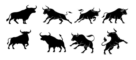set bull silhouette vector