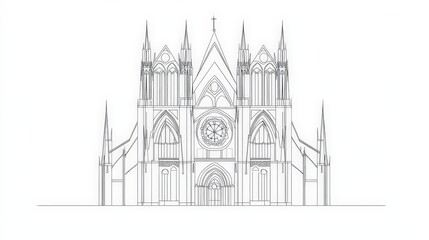 Fototapeta premium Detailed Architectural Line Drawing of a Gothic Cathedral Facade