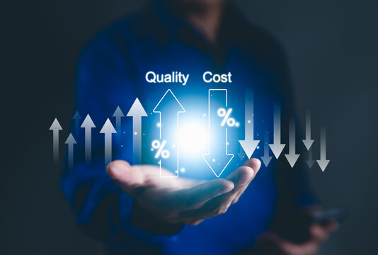 Cost reduction concept. Quality increase and cost optimization for products or services to improve and enhance company performance. Successful corporate strategy and management. Effective business,