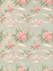 Soft pastel pattern of pink flowers and green leaves. floral and vibrant
