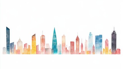 Obraz premium Vibrant Watercolor City Skyline Illustration in Vivid Colors