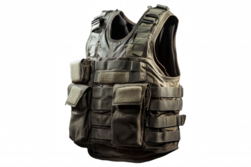 Tactical vest, black with pockets for military and security concept