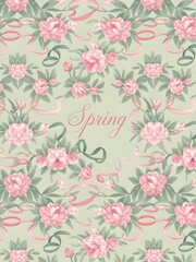 Soft pastel pattern of pink flowers and green leaves. floral and vibrant