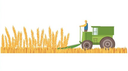 Farmer Harvesting Wheat with Modern Machinery in Agriculture Landscape