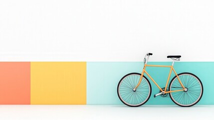 Fototapeta premium Bright Orange Bicycle Against Minimalist Colorful Wall Background