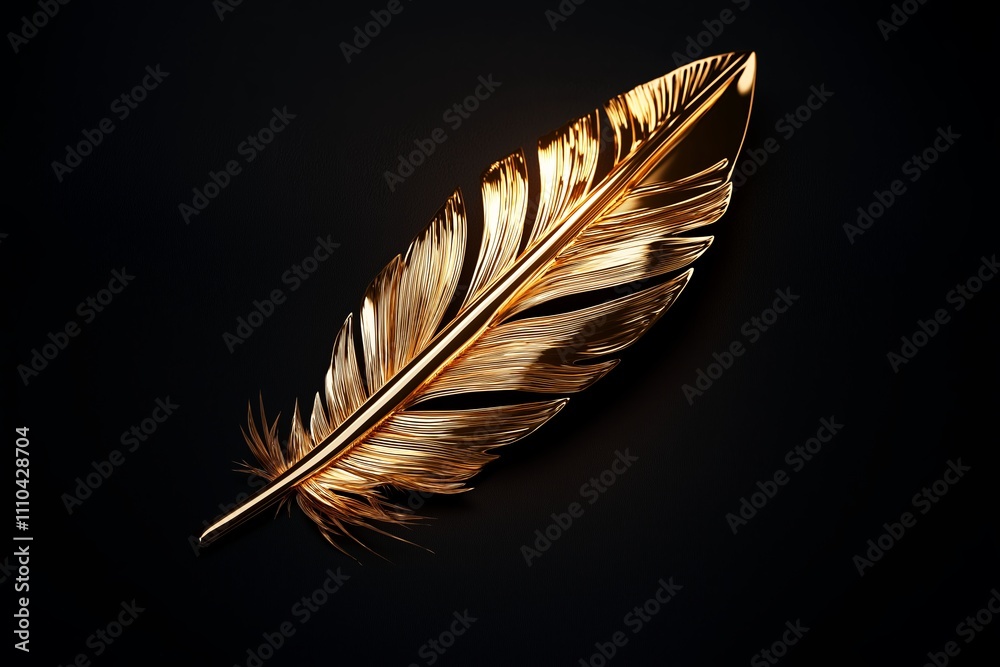 Poster A single golden feather resting on a matte black surface with a soft glow.