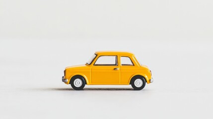 Fototapeta premium Vibrant Yellow Toy Car on a Minimalist Background for Creative Use