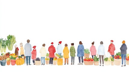 Colorful Market Scene with Diverse People and Fresh Produce