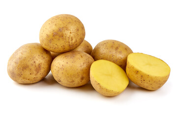 Fresh potatoes, organic potato, isolated on white background.