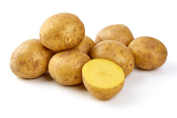 Fresh potatoes, organic potato, isolated on white background.
