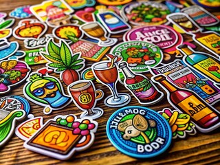 Vibrant Alcohol Doodle Stickers Set Featuring Colorful Designs and Whimsical Illustrations for Creative Projects and Party Decor