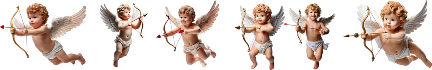Fototapeta premium Charming Angelic Baby Cherubs with Wings and Bow, Adorable and Playful Poses, Perfect for Celebrating Love and Innocence in Whimsical Illustrations and Designs