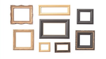 Assorted Decorative Picture Frames on White Background