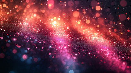 Glowing particles in the background, colorful, glittery, and shiny, with a pink and orange gradient