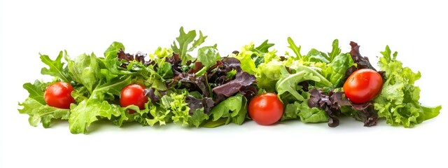 A refreshing green salad with mixed greens and cherry tomatoes, isolated white background, impressionism art style