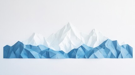 Blue and White Paper Mountain Landscape with Geometric Shapes
