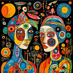 Obraz premium Psychedelische Abstraktion Sehr seltsame Menschen 1х1. Hintergrund für das Design 3.