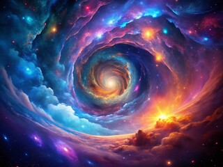 Vibrant Cosmic Nebula Swirling in Deep Space with Abstract Celestial Formation, Colorful Patterns and Ethereal Glow, Perfect for Space Enthusiasts and Art Lovers Alike