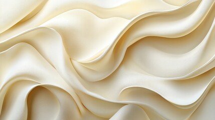 Obraz premium A close-up of soft, crinkled cream-colored fabric, showcasing elegant folds and textures, ideal for design and textile applications.