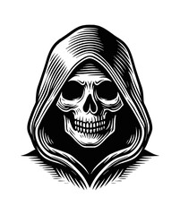 Fototapeta premium hooded skull engraving black and white outline