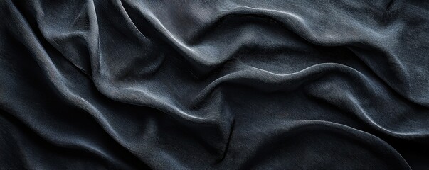Obraz premium A close-up view of textured black fabric, showcasing elegant waves and folds that create depth and a rich visual appeal.