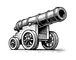 retro cannon engraving black and white outline