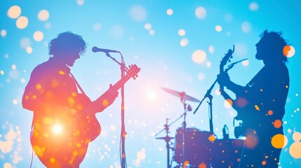 Silhouetted Musicians Performing with Colorful Bokeh Effects