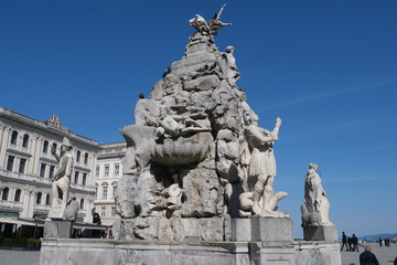 La fontana dei Quattro Continenti a Trieste, Friuli-Venezia Giulia, Italia.