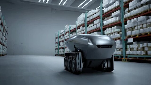 Robotic pod transporting goods in a logistics warehouse - Powered by Adobe