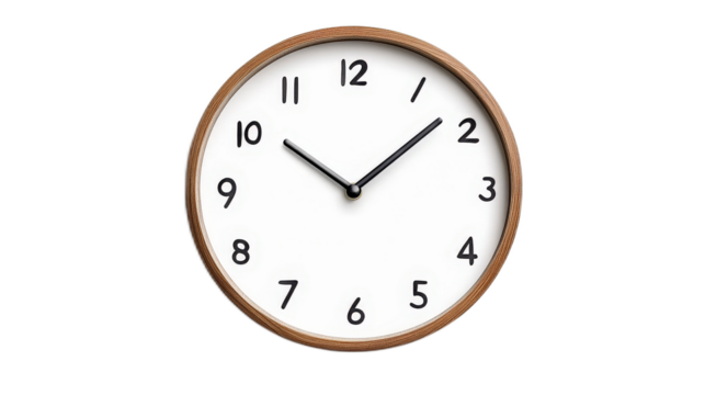 Simple Round Wall Clock with Black Hands and Wooden Frame Design