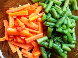 vegetables, carrots and boiled green beans. healthy food and vegetarian concept. Gado-gado 