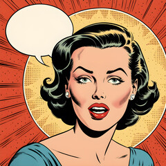 Pop art woman with speech bubble. illustration in retro comic style.