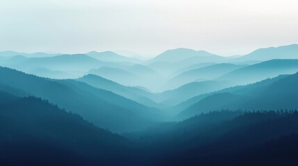 Fototapeta premium A serene landscape featuring rolling blue mountains layered in mist, creating a tranquil and atmospheric scene.