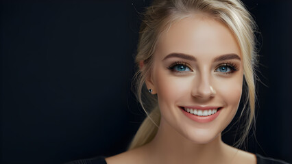 Naklejka premium Portrait of beautiful young woman with blond hair and professional make up