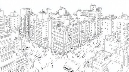 Fototapeta premium Aerial Cityscape Illustration of Urban Life and Traffic Dynamics
