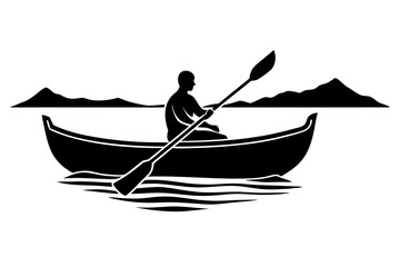 Rower Silhouette in Boat  Paddling Across Water Vector for Sports and Outdoor Designs