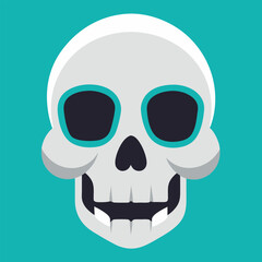 A skull with blue eyes and a green background