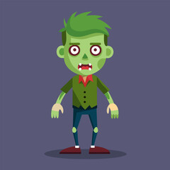 A cartoon zombie with green hair and red eyes