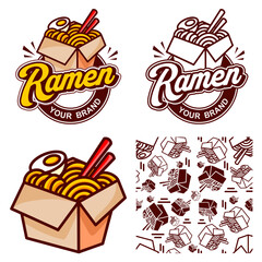 ramen, mie ramen,  logo, Noddle plate, hot, bar, fire, lettering, splash, logotype design. Hand drawn vector illustration, fast food