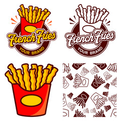 French fries,  logo, Noddle plate, hot, bar, fire, lettering, splash, logotype design. fast food, Hand drawn vector illustration